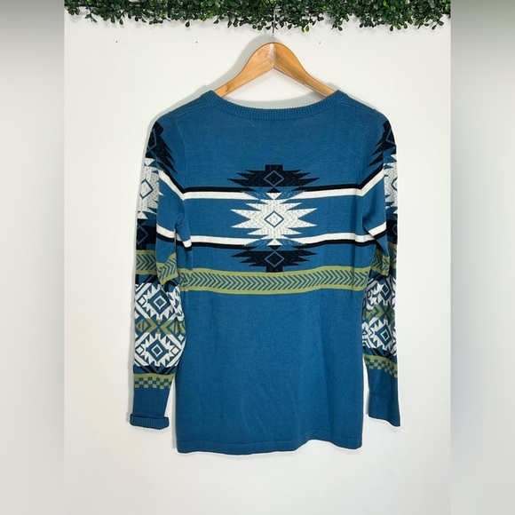 Woolrich Southwestern Sweater Womens Small Blue Pullover Tunic V Neck - Picture 5 of 10